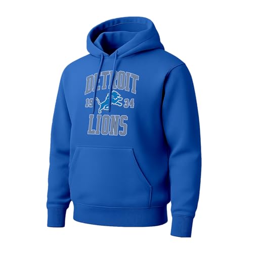 Hybrid Sports NFL - Detroit Lions Established - Mens and Womens Pullover Hooded Fleece Sweatshirt - Size Medium - Royal Blue