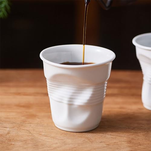 Taza de cerámica única con diseño arrugado blanco miniatura 4