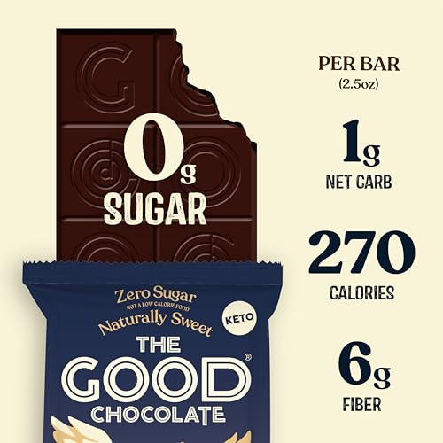 THE GOOD CHOCOLATE – Dark Chocolate Bars with Zero Sugar & Lower Net Carbs – Keto Chocolate Bar with Lower Calories, All Natural and Non-GMO Keto Snacks, 2.5 oz (6 Bars Value Pack)