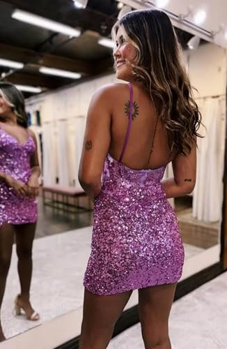 Sparkly Homecoming Dresses for Teens Short Spaghetti Straps Tight Cocktail Gowns with Slit BOF183