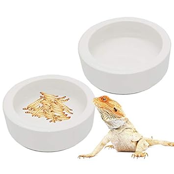 TIHOOD 2PCS 5.2? Reptile Food Water Bowl Worm Dish Lizard Gecko Ceramic Pet Bowls, Mealworms Bowl for Bearded Dragon Chameleon Hermit Crab Dubia Rock Reptile Cricket Anti-Escape Mini Reptile Feeder