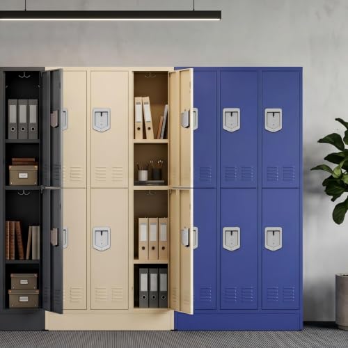 Image of BUTISOW 6 Door Metal Storage Locker for Employees, Heavy Duty Steel School | Locker with Lift Up Handle & Recessed Hasp, Gym Office Lockers with Adjustable Shelves & Hooks, Beige