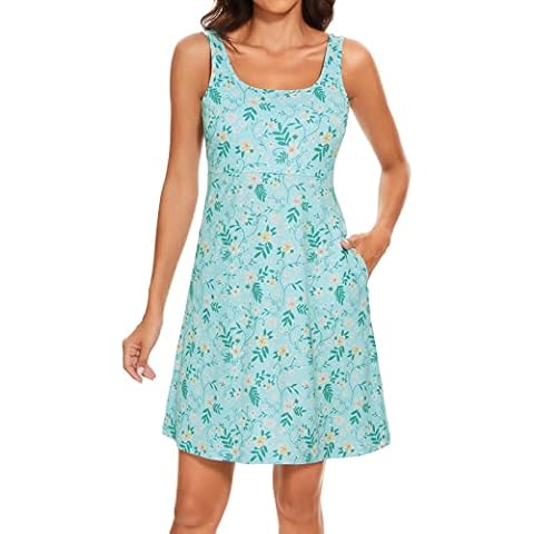 Women’s UPF 50+ Tank Dress A-Line with Pockets Breathable Quick Dry Sun Protection for Hiking Camping Beach Outdoors Cover
