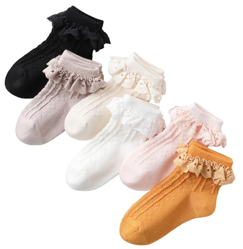 CHUNG Baby Toddler Girls Princess Cotton Frilly Socks Lace Ruffle Pack of 4/5/6 Thin Mesh Summer for Dress3