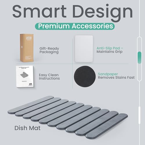 Stone Dish Drying Mat for Kitchen Counter, 23.6”(L) x 15.3”(W), Collapsible Eco-Friendly Diatomaceous Mat, Non Slip Quick Dry – Grey Mat for Dishes, Bottles & Cups, Matches Any Countertop by Generic - Image 3