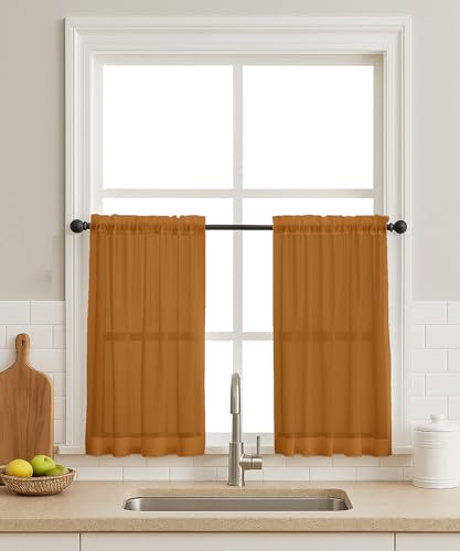 Vargottam Sheer Polyester Georgette Cafe Tier Curtains 42" W x 30" L - Rod Pocket with 1.5" Frill, 2 Panels - Semi-Sheer Short Curtains for Kitchen Sink, Dining Nook, Bathroom, or Cafe Windows