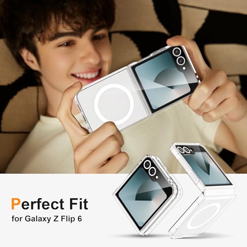 Image of ORETECH Magnetic for Samsung Galaxy Z Flip 7 FE Case Galaxy Z Flip 6, with [2 x Screen Protector] Translucent Back Non-Slip Shockproof Bumper Case for Galaxy Z Flip 7FE / 6 - Clear | 2 Pack Screen Protector, Transparent Back Non-Slip Hard PC Shockproof Cover