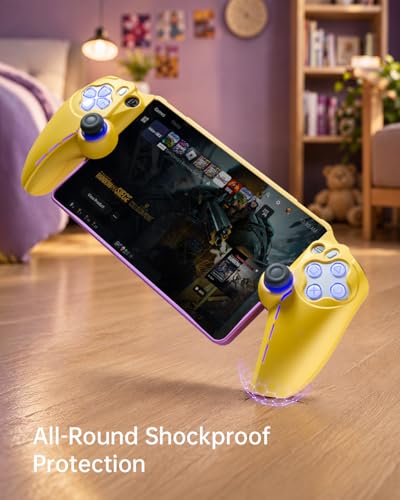 Image of UYIYE Case for PlayStation Portal, Soft Protective PS Portal Case Accessories with Anti-Slip Comfort Grip, Slim Remote Player Cover Skin & Hard Shell Case-Yellow&Purple