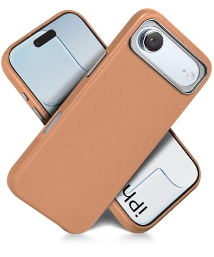 Image of WOW IMAGINE Back Cover for iPhone Air 17 2025 | Shockproof Tough Leather Texture Hard Mobile Case | Ultra Slim Non-Slip Grip | Inner Velvet Fabric | Metal Camera Ring - Tan Brown