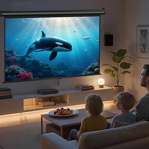 Image of ZENY Projector Screen Pull Down 80 Inch 16:9 HD, Manual Projection Screen Home Theater, Portable Indoor Outdoor Retractable Movie Screen Ceiling Wall Mount