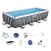 Bestway power steel 18 x 9 x 48 rectangular above ground swimming pool set metal frame family pool with sand filter pump skimmer and vacuumwhite  urban country home decor