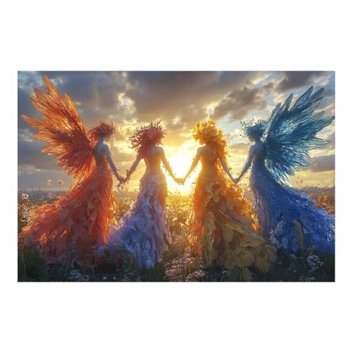 Toile cadeau art mural quatre anges au coucher de soleil pour salon