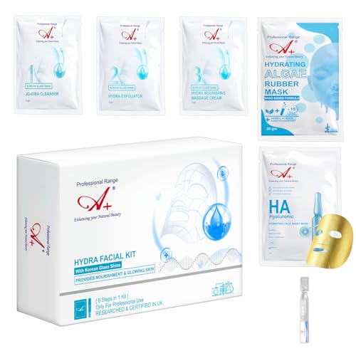 Image of A+ Hydra Facial Korean Monodose Kit | 6 Step Facial Kit with Sheet Mask & Rubber Mask | Fermented Rice Water & Ceramides | Nourishment, Hydration & Glowing Skin | For Men & Women