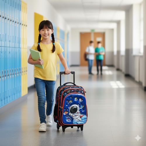Image of ADSON 3D Embossed School Trolley Bag Large School Bag for Boy Girl, Kids School Bag, Travel Backpack for Girl Boy, Ideal for Children Trolley 16 Inch Water Resistant