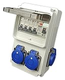 Stromverteiler, Wandverteiler 4x230V Schuko mit Fehlerstromschutzschalter 25A