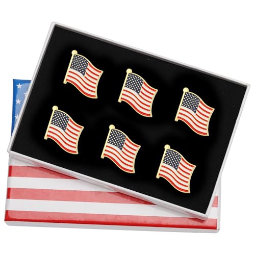 Exquisite American Flag Lapel Pins -Gold American Flag Pin The Stars and Stripes Lapel Pin- 6 Pack with Box