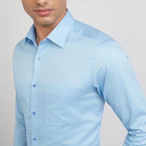 Image of Raymond Men's Slim Fit Solid Pattern Pure Cotton Semi Cut Away Collar Full Sleeve Formal Shirt