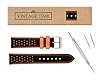 VintageTime Watch Straps - Genuine Italian Rally Sports Racing Style Calf Leather Bracelet | Stainless Steel Buckle | Choice of Width & Colours | 18mm, 20mm, 22mm Bands (22mm, Black/Orange) #1