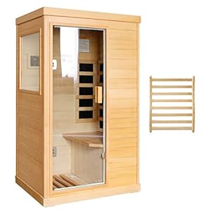 LUCHEN Far Infrared Sauna Home Sauna Spa Room Low-EMF Canadian Hemlock Wood 800W Indoor Saunas for Home with Backrest, Control Panel and Tempered Glass Door, Room:35.2*27.6*61.6Inch (T-50)