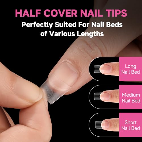 Image of UNA GELLA Short Coffin Fake Nails 504Pcs Half Cover Matte Nail Tips Extra Short Coffin Gel Nail Tips No C Curve Pre-buff No Need File Salon Quality Nail Extension DIY Nail Art Salon 12 Sizes