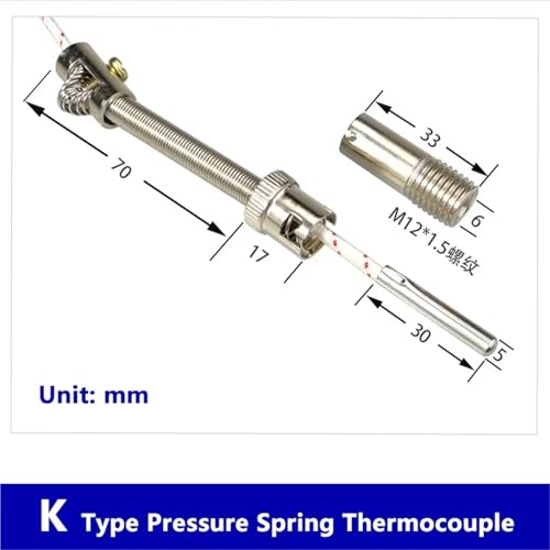 Sensor termopar tipo K contra vibraciones con resorte M12 para controlador digital 3