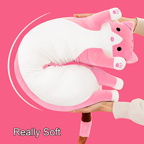 Image of Giant Cat Pillow Plush Cartoon Kitty Sleeping Hugging Pillow, Cuddly Soft Long Kitten Body Pillow Doll Cat Cushion Toy for Kids Girlfriend (Pink, 70cm /27.55inch)