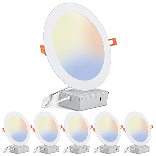 JARLSTAR 6 Pack 8 Inch 3CCT Ultra-Thin LED Recessed Ceiling Light with Junction Box,3000K-6000K Selectable,18W CRI80+, Dimmable Ultra-Thin Recessed Lighting, 1440LM Can-Killer Downlight