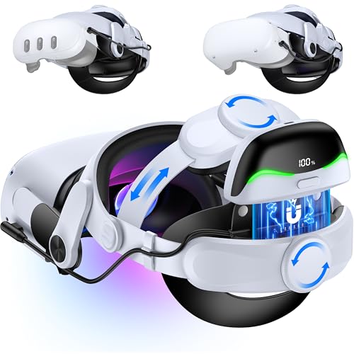 [CaCaleen] Quest 3S/Quest 3/Quest 2用ヘッドストラップ、ダブルノブ調節可能エリートストラップ交換用、VRヘッドセットアクセサリー 高速充電6700mAhストラップ強化サポート&快適&圧力軽減のプレイ時間を延長