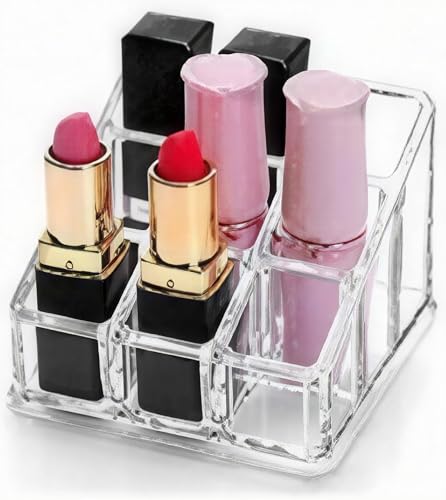 Image of Sooyee Acrylic Lipstick Case - Lipstick Holder & Cosmetic Organizer With 9 Spaces - Clear