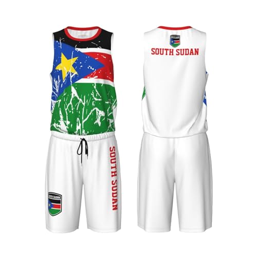 South Sudan Flag Grain (1) Basketball Jersey Uniform Suit for Men Adults Training Athletic Set