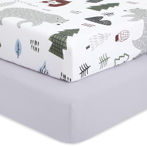 Evolur Bear Dark 2 Pack Crib Sheet, Fitted Crib Sheet for Standard Crib and Toddler Mattress, Soft and Breathable Crib Mattress Sheet