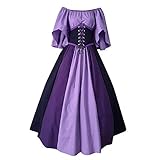 Mittelalter Kleidung Damen Kontrastfarbe Taille Schwingrock Renaissance Gothic Prinzessin Mittelalter Kleid Frauen Party Cosplay Kostüm Kleider Langarm Bodenlangen Halloween Kleidung Große Größen