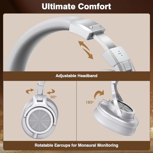 Image of New Bee Studio Headphones, Wired Headphones with 50mm Drivers, Professional DJ Headphones for Recording Mixing Podcast Guitar Piano, 210g Ultra-Lightweight Design, 3.5 /6.35mm Jack, Sliver