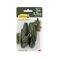 Command Medium Designer Hooks, Rosemary Green, 4 Hooks, 6 Strips, Damage-Free Hanging with Adhesive, No Tools Great for Hanging Home Decor, Holds up to 1.3kg