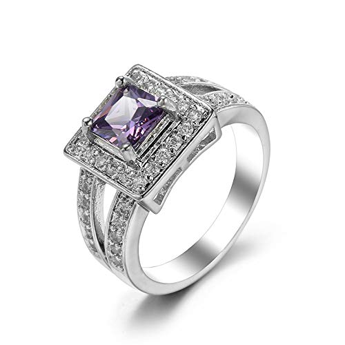 Emsione Silver Plated Vintage Ring Created Amethyst Halo Cocktail Ring Eternity Anniversary Party Jewelry For Men Women Size 8