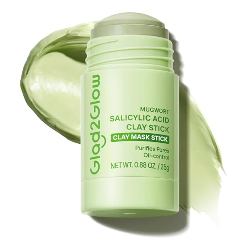 Glad2Glow Mugwort Clay Stick Mask Face Pore Cleansing Mud Mask with Centella Oil Control Gentle Exfoliating Vegan Skincare Non-Drying Wash-Off Facial Mud Mask