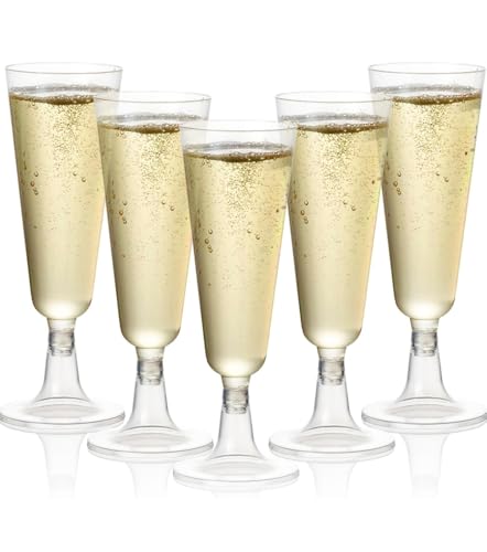 marketcaffe 12 Flute da Champagne Eleganti in Plastica, 150ml - Lavabili e Riutilizzabili - Calici Flute Plastica Rigida, Bicchieri Spumante, Bicchieri da Champagne, Calici Vino per Feste, Matrimoni