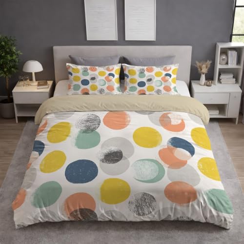 Funda Nordica Cama 180 - Juego de Funda Edredon 260 x 240 cm 3 Piezas + 2 Fundas de Almohada 50 x 75 cm, Ropa de Cama Microfibra Suave Transpirable, Beige, Estilo Bohemio Suave Circular