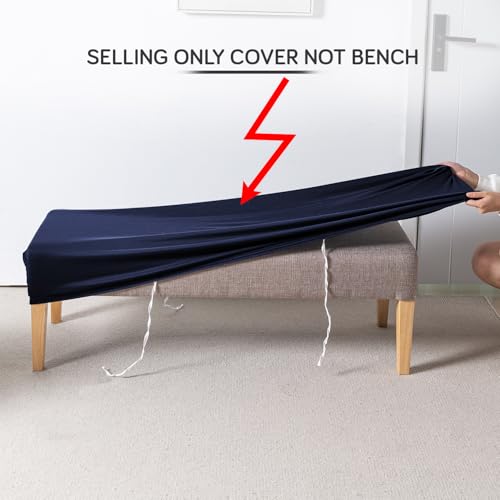 Image of HOKIPO 'SereneSolids' 140 GSM Dining Bench Cover Stretchable Slipcover, Navy Blue (AR-6245-NBL)