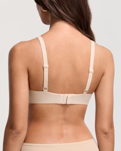 Image of DOBREVA Women's Unlined Balconette Bra Underwire Supportive Plus Size Smooth Scoop Neck