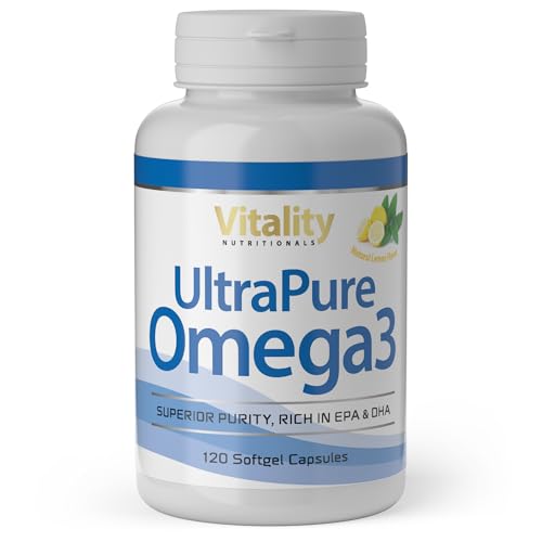 Omega 3, Aceite de pescado salvaje ultrapuro. 800 mg EPA y 600 mg DHA. 2000 mg diarios. Aporta vitaminas y Ácidos grasos esenciales para un corazón saludable. Vitality Nutritionals by Vitaminexpress