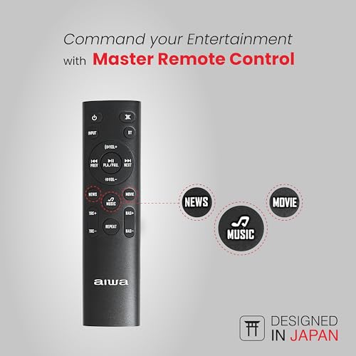 Image of Aiwa Soundbar with Bluetooth V5.3 and Powerful Bass, 5.25 Inches Subwoofer, 2.1 Channel with Remote Control SD Card, HDMI AUX, USB and Optical Connectivity 180W Sound bar | Kabuki - AW-SSB180 (Black)