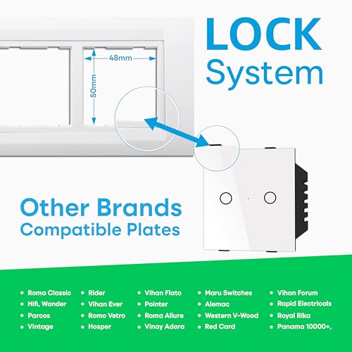 Image of SmartLife Modular 2 Gang Touch Switch (White) | 16amp Each | WiFi + BLE | Premium Glass Finish | Compatible with Alexa, Google Assistant, HA, IFTTT & SmartLife App | Fits Roma & Similar Plates