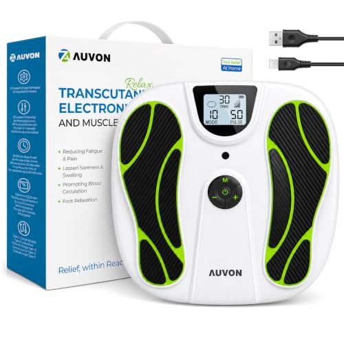 AUVON Appareil TENS de massage des pieds pour douleur et circulation, 10 modes & 50 intensités, EMS sans médicament pour jambes & pieds, idéal seniors & travailleurs debout