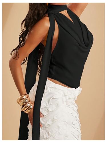 SOLY HUX Women's Sexy Deep V Neck Halter Tops Y2K Cowl Neck Backless Chiffon Summer Crop Top for Going Out Clubwear4