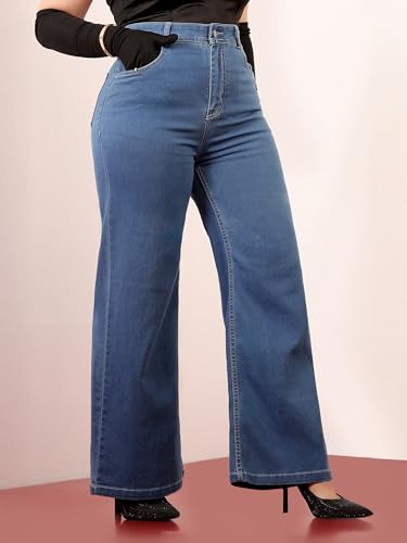 Image of Miss Chase A+ Women's Wide-Leg High-Rise Regular-Length Stretchable Cargo Denim Jeans