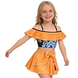 W.Sealet Girls Swimsuits Two Piece Kpop Tankini Sets Bathing Suit Costume Swimwear-Gold 140