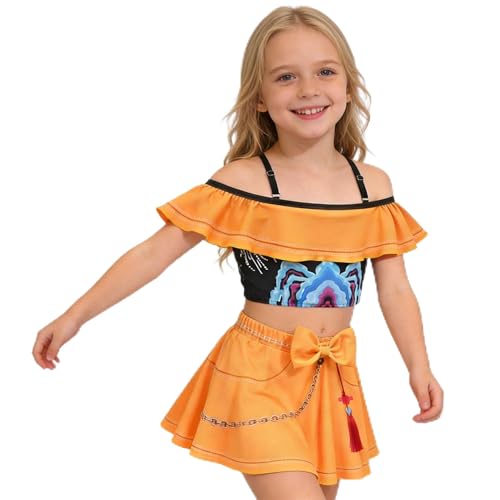 W.Sealet Girls Swimsuits Two Piece Kpop Tankini Sets Bathing Suit Costume Swimwear-Gold 140