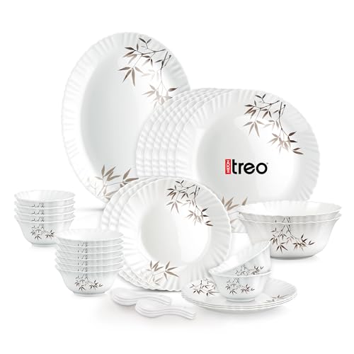 Image of Treo by Milton Opalware Aurelia Arashi Dinner Set of 33 | Serving for 6 | Microwave & Dishwasher Safe | Bone-Ash Free | Tempered Toughness | Plates, Bowls, Spoons | Crockery Set for Dining & Gifting