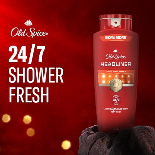 Image of Old Spice Body Wash for Men, 24 /7 Shower Fresh & Clean with Daily Use, Lasting Signature Scent, Refreshing Lather, Moisturizing Formula, Headliner with Black Currant, Leather, & Amber Scent, 24 oz
